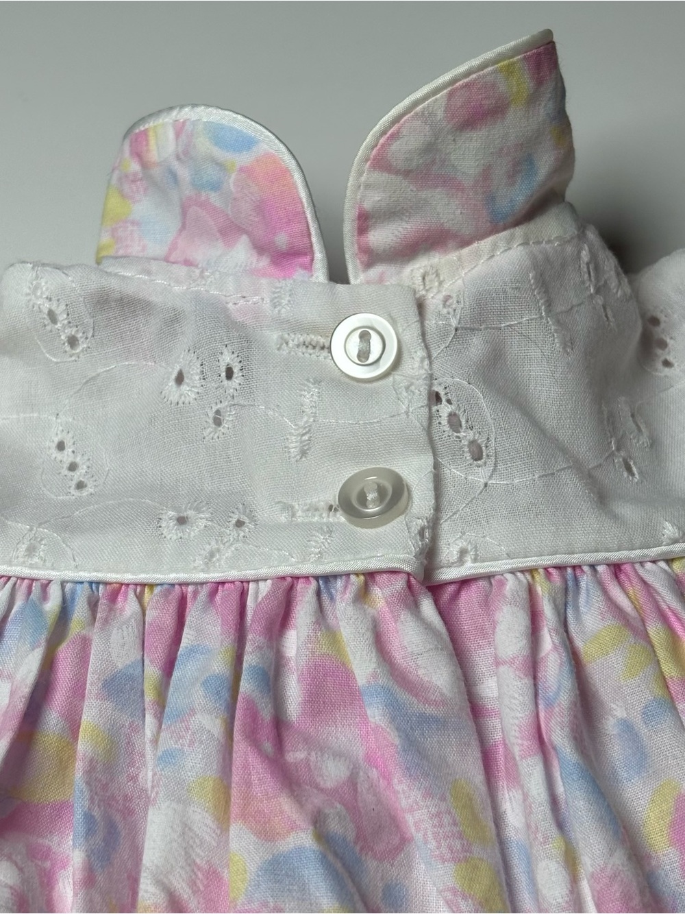 Vintage 80s 90s Pastel Floral Watercolor Eyelet Lace Pinafore Dress 0-3M - Picture 6 of 8